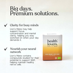 Lion's Mane 16:1 extract facts graphic by health lovers; clarity support, nourish your neural network support 