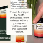 A collage-style promotional graphic featuring multiple Health Lovers supplement containers and a hand holding one jar on the right, overlaid with a large white text box that reads: 'Trusted & enjoyed by health enthusiasts, from wellness editors, gym-goers wellness clubs and specialist retailers.'.